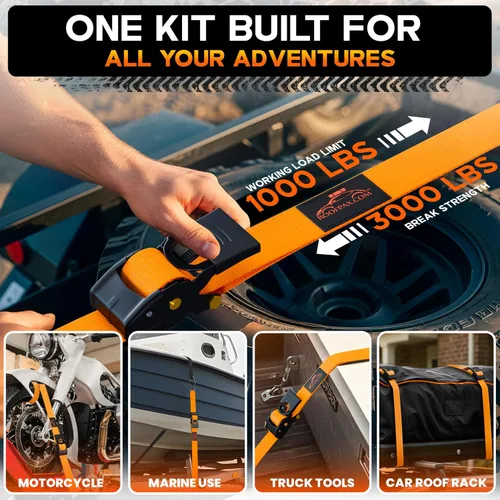 Miniatura 3 de RoofPax Premium Correas de trinquete retráctiles de 2'' x 10" paquete de 2, resistencia de rotura de 3000 libras, correas de amarre autorretráctiles