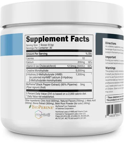 Miniatura 9 de Transparent Labs Creatine HMB - Monohidrato de creatina en polvo con HMB para crecimiento muscular, mayor fuerza, mayor producción de energía