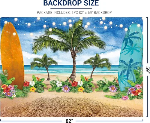 Miniatura 3 de Allenjoy Fondo de fotografía de verano para playa, océano, cielo azul, tabla de surf, palmeras tropicales, Luau para niños y niñas, decoración