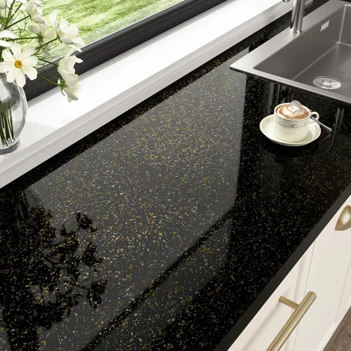 Papel de contacto de mármol de granito negro y dorado, impermeable, para despegar y pegar, aspecto de mármol, 15.7 x 78.8 pulgadas, papel adhesivo