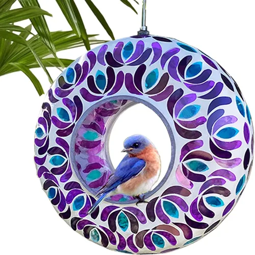 Miniatura 8 de Lily's Home Comedero Colgante de Mosaico de Vidrio de 15 Cm para Pájaros al Aire Libre Comedero Grande para Pájaros con Paso para Volar