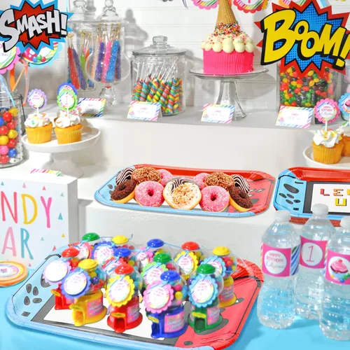 Miniatura 8 de 80 platos controladores de fiesta de cumpleaños de 11 pulgadas, decoraciones de videojuegos para niños, suministros de fiesta