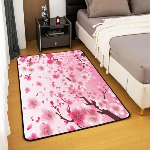 Miniatura 4 de Alfombras para sala de estar, 3 x 5, estilo japonés, de flores de cerezo, de Sakura, alfombra decorativa rosa degradada para niños, niñas, niños
