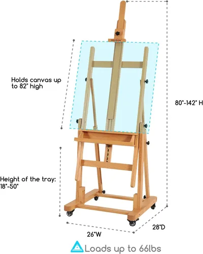 Miniatura 2 de MEEDEN Caballete de estudio extragrande y resistente con marco en H - Caballete de madera de haya maciza para artista profesional, caballete de arte