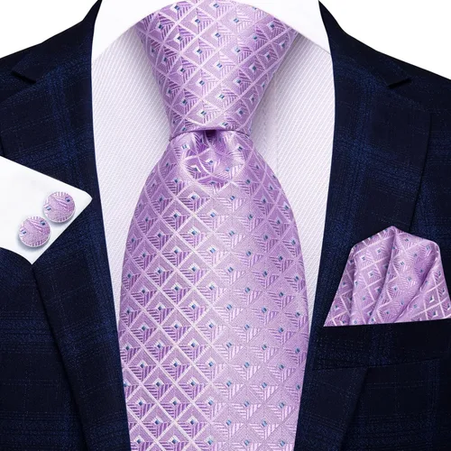 Miniatura 85 de Hi-Tie Corbata clásica de cachemira para hombre con pañuelo y gemelos a cuadros