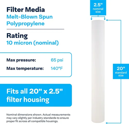 Miniatura 3 de SpiroPure SP-P10-20 20x2.5 Cartucho de filtro de agua de sedimento de polipropileno fundido fundido de 10 micrones SDC-25-2010 (caja de 20)