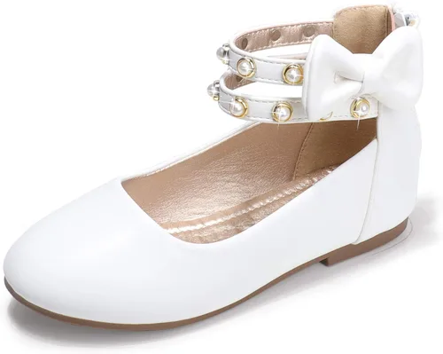PANDANINJIA Jessica Pearl Bow Ballet Flats Zapatos Doble Tobillo Correa Vestido Bailarina Plana Mary Jane
