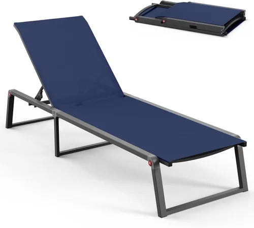 Miniatura 21 de Silla de Salón de Aluminio para Exterior, Sillas de Salón Plegables y sin Montaje para Patio y Piscina, Silla Reclinable de 5 Posiciones para Blanco