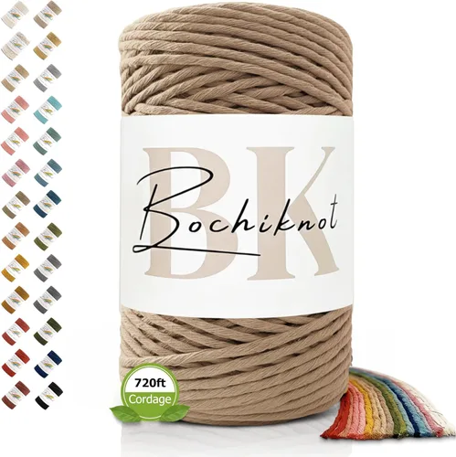 Miniatura 21 de BOCHIKNOT Cordón de macramé de 5 mm - Cordón de macramé de una hebra - Cordón de algodón para macramé y anudado - Suministros de cuerda de macramé