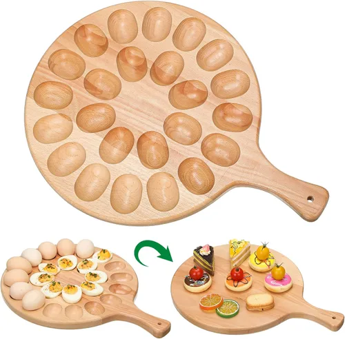 Lounsweer Plato reversible de madera para huevos y charcutería, bandeja gruesa para huevos de gallina, para encimera, refrigerador, huevos de