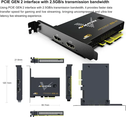 Miniatura 5 de AVMATRIX Tarjeta de captura PCIE VC12-4K 4k para transmisión en vivo de juegos y grabación en 4K60 UHD con latencia ultra baja en PS5 PS4/Pro Xbox
