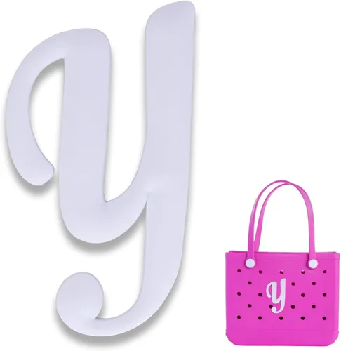 Miniatura 8 de Dijes para bolsa Bogg con letras de goma para la playa, accesorios para bolsas de mano, bolsa Bogg con letras del alfabeto Blanco (White E)