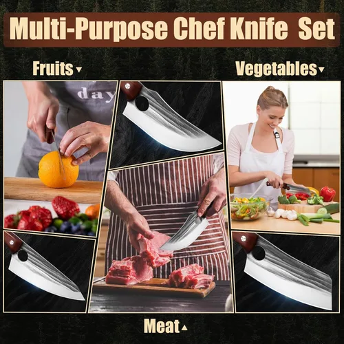 Miniatura 5 de DRGSKL Juego de cuchillos de cocina, juego de cuchillos de chef forjados a mano con mango de madera de espiga completa, juego de cuchillos