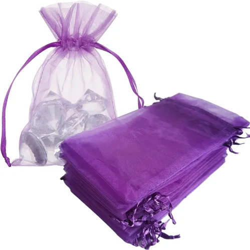 Miniatura 22 de Bolsas de regalo de organza de 5 x 7 pulgadas con cordón para joyas, dulces, flores de lavanda secas, 100 bolsitas rojas, bolsa de malla de tela