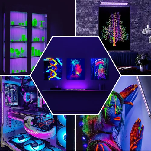 Miniatura 7 de Onforu 2 paquetes de barra de luz negra LED de 10W, 30 cm, tubo de luz negra USB, barras de luz negra con interruptor, luz negra para póster