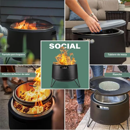 Miniatura 5 de TIKI Fogata social sin humo de 20 pulgadas, hoguera portátil para exteriores con base de ceniza extraíble, soporte y cubierta de tela, moderna