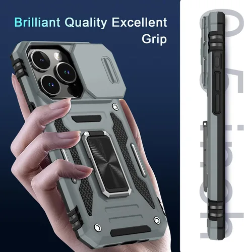 Miniatura 184 de DEERLAMN Funda para iPhone Xs Max con funda deslizante para cámara + protector de pantalla, soporte giratorio de anillo de grado militar a prueba