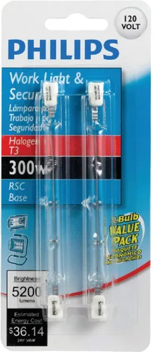 Miniatura 2 de GE 97673 - Bombilla halógena T2.5 Specialty de 300 W, 5950 lúmenes, transparente, paquete de 2