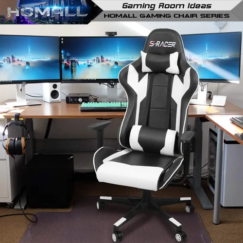 Miniatura 2 de Homall - Silla ejecutiva con respaldo alto, de piel sintética, ergonómica, ajustable y giratoria con soporte lumbar y reposacabezas para juego