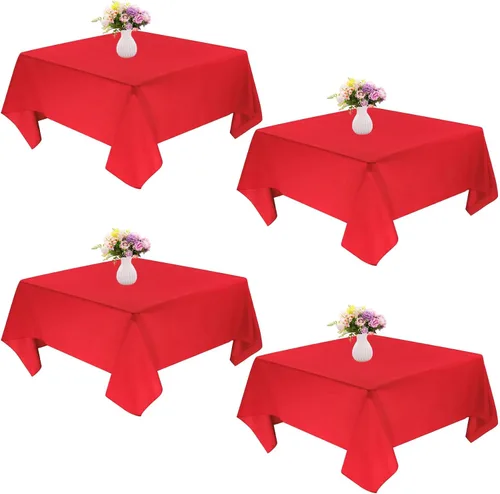 Miniatura 13 de Paquete de 4 manteles cuadrados de mesa de 52 x 52 pulgadas, mantel negro lavable a máquina, tela de poliéster, cubierta de mesa para comedor