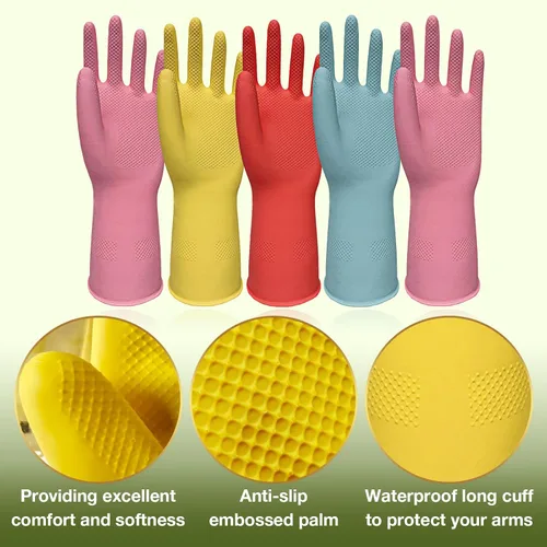 Miniatura 2 de Guantes de Cocina para Lavar Platos - 5 Pares de Guantes de Goma para Limpieza del Hogar, Lavar Platos, Limpieza, Jardinería, Guantes