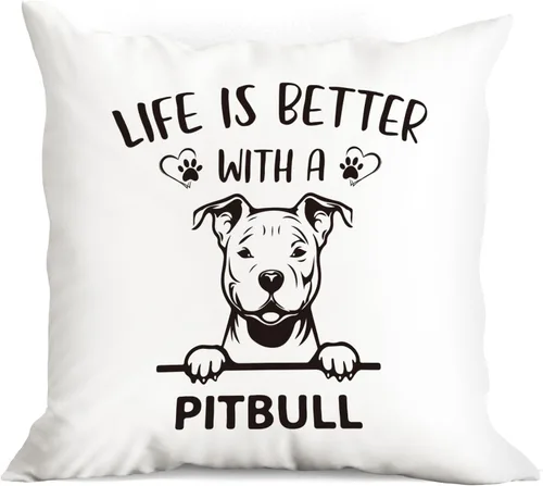huester Pitbull - Regalos para perros para decoración de habitación de mujeres, fundas de almohada de 18 x 18 pulgadas, Life is Better with a