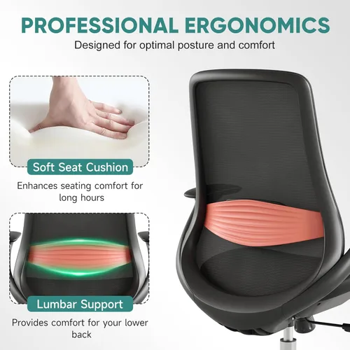 Miniatura 4 de Silla de oficina ergonómica de malla, silla de escritorio ejecutiva de 330 libras con soporte lumbar, reposabrazos 2D, cómodas sillas giratorias