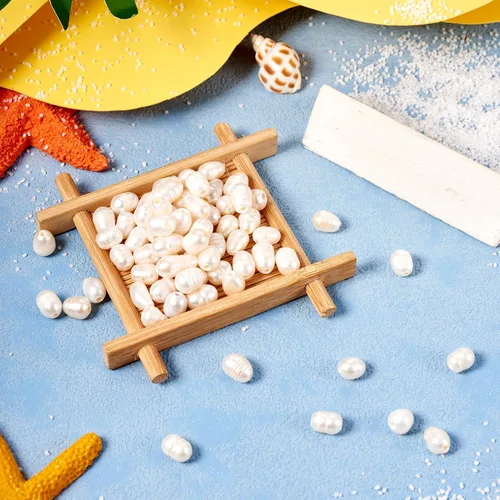 Miniatura 3 de Kissitty 100 cuentas de perlas naturales de color concha ovalada cultivada de agua dulce perlas sueltas de 0.27 a 0.394 pulgadas para hacer