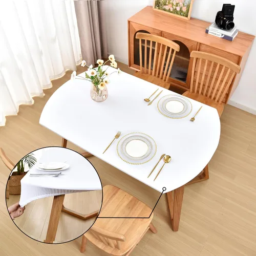 Miniatura 60 de Mantel ajustado blanco con elástico para mesas plegables de 48x48 pulgadas, manteles lavables y elásticos de elastano para mesas de cartas, manteles