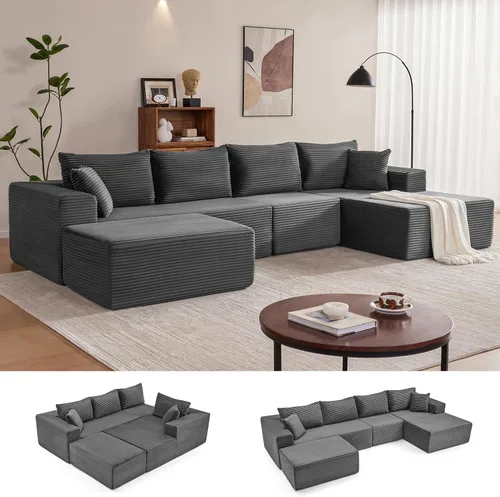 Miniatura 11 de Mangodan Sofá seccional Cloud, sofá deshuesado para sala de estar, sofá modular con asiento profundo, cómodo sofá esponjoso en forma de L con diván