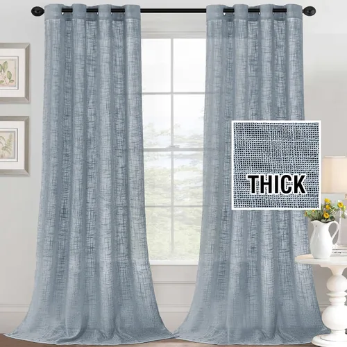 H.VERSAILTEX Cortinas de lino natural mezclado para sala de estar, arpillera de lino texturizado filtrante de luz, cortinas de níquel con ojales,