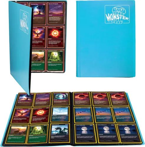 Monster Binder - Álbum de tarjetas coleccionables de 9 bolsillos, color azul cielo mate (bolsillos antirrobo con capacidad para más de 360 tarjetas