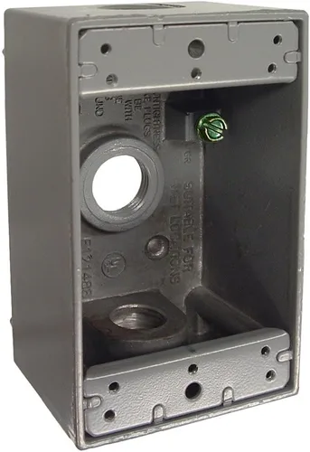 Hubbell-Bell 5320-0 - Paquete de 3 tomas de corriente de una sola banda de 3-1/2 pulgadas, caja resistente a la intemperie