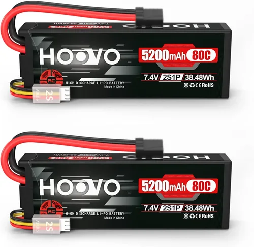 HOOVO 2S Lipo Batería 7.4V 80C 5200mAh RC Batería con enchufe TR Estuche rígido para RC Car Truck Truggy Buggy Tank RC Avión, Helicóptero, Barco,