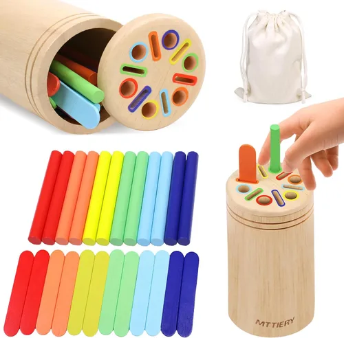 Miniatura 8 de Montessori - Juguetes de madera para clasificar colores para niños de 3 años, actividades de aprendizaje preescolar, juego educativo a juego de Palo