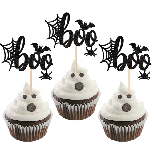 Miniatura 34 de 30 piezas de adornos para cupcakes con purpurina – Púas de cupcakes de Halloween para niños, cumpleaños, festival, fiesta, decoración de pasteles