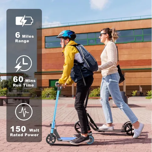 Miniatura 6 de Patinete eléctrico para niños de 6 a 14 años, motor de 150W, 4/7/11 mph, tiempo de conducción de 60 minutos, velocidad ajustable, pantalla LED