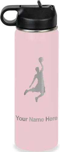 Miniatura 30 de LaserGram Botella de agua personalizada, hombre haciendo slam dunk de baloncesto, de acero inoxidable, de doble pared con aislamiento al vacío