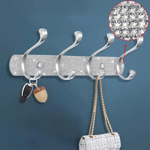 Miniatura 9 de BlackFish Soporte para Perchero de Montaje, Diamantes de Imitación Plateados Brillantes Montado en la Pared 5 Ganchos, Ganchos para Llaves
