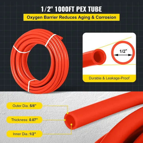 Miniatura 3 de Happybuy Tubería PEX de 1000 pies Tubo PEX de 1/2" Tubería PEX Barrera de Oxígeno Piso Radiante Tubo PEX Radiante Calefacción de Piso Fontanería