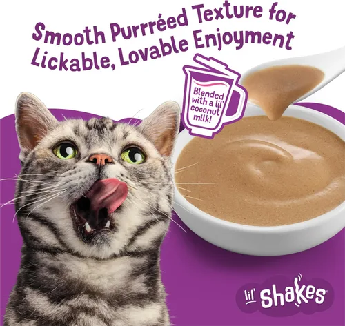 Miniatura 4 de Purina Friskies Complemento de Comida para Gatos en Puré, Lil' Shakes con Delicioso Salmón, Premios Lamibles para Gatos - (Paquete de 16) Bolsitas