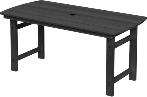 Miniatura 16 de Juego de comedor de patio al aire libre de HDPE con mesa y 6 sillas, juego de mesa y sillas de 7 piezas para todo clima, agujero para sombrilla de 2