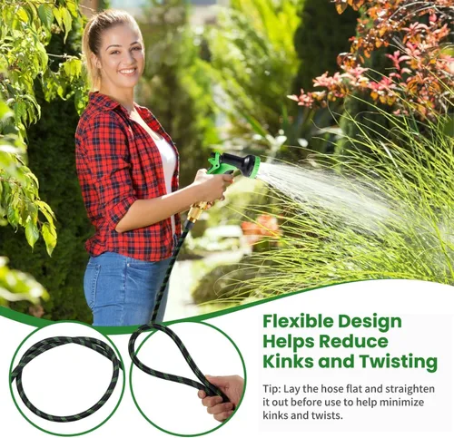 Miniatura 7 de Manguera de jardín flexible y ligera de 100 pies, manguera de agua no expandible con boquilla rociadora de 10 funciones para patio, exteriores