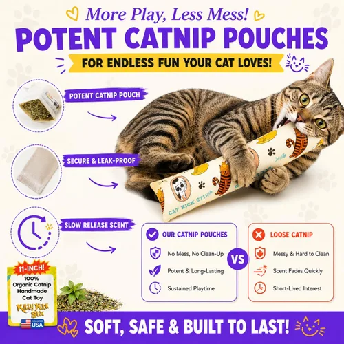 Miniatura 6 de Kitty Kick Stix Juego de 2 (11 pulgadas) – Juguete duradero para gatos – Pateador de hierba gatera para gatos y gatitos – Juguetes interactivos