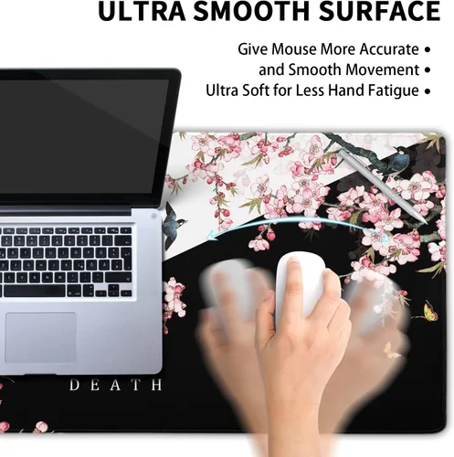 Miniatura 5 de Alfombrilla de mouse XXL para juegos grande, color rosa Sakura Death Life, alfombrilla de escritorio extendida, base de goma antideslizante de 35.4