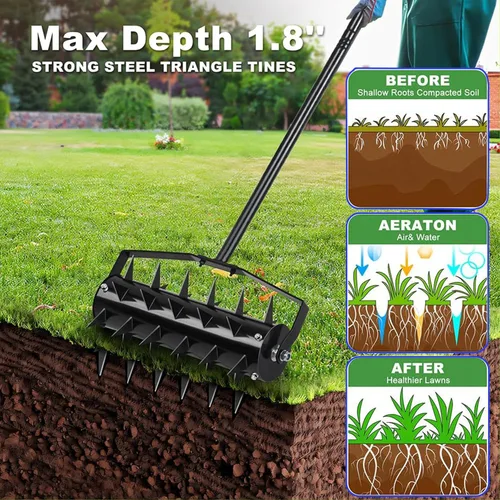 Miniatura 3 de Aireadores de césped, jardines, patios, suelo suelto en tierras de cultivo, herramienta aireadora de césped de jardinería, aireador de alta