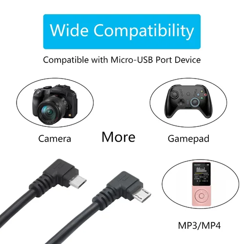 Miniatura 5 de Cable de extensión micro USB corto de 9 pulgadas, 90 grados de ángulo izquierdo y recto micro USB macho a hembra de 5 pines de datos de carga