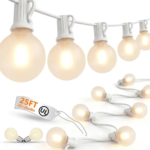 Miniatura 15 de Guirnalda de luces LED para exteriores, G40, de 25 pies, impermeable, con 27 bombillas inastillables, luces colgantes de decoración de Navidad al