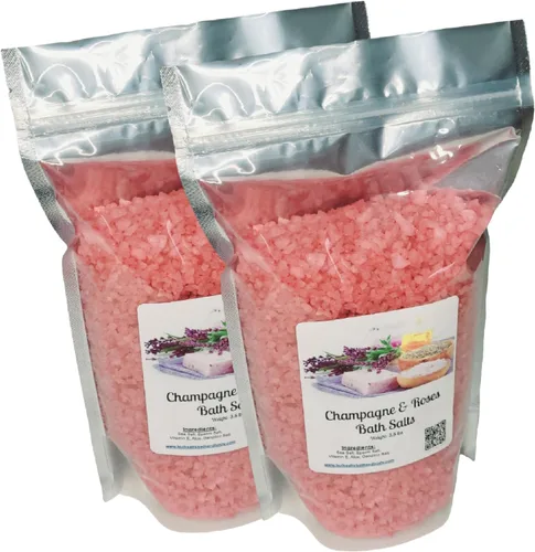 Sales de baño | 8 libras (2) bolsas de 4 libras | Aroma de champán y rosas | Baño | Cuidado del cuerpo | Belleza | Relajación | Spa