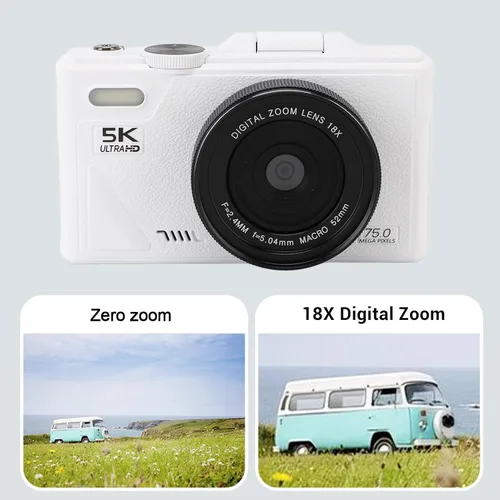 Miniatura 9 de Cámara digital 5K para fotografía con pantalla abatible de 180 ° de 3 pulgadas, cámara de vlogging de 75MP para, cámara compacta HD, zoom digital